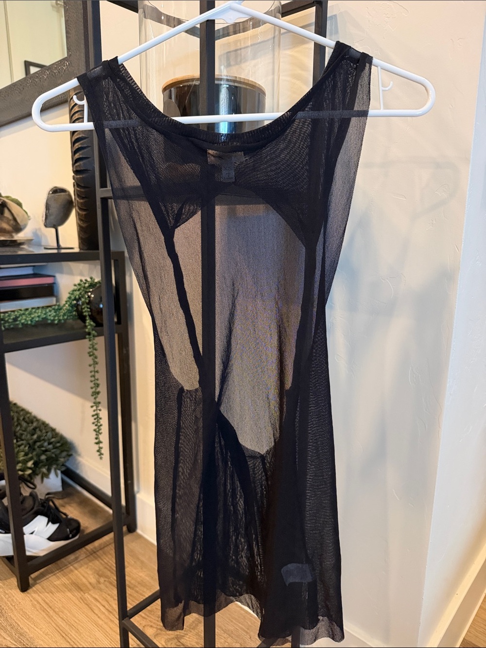 Edgy Sheer Black Mesh Slip long tank